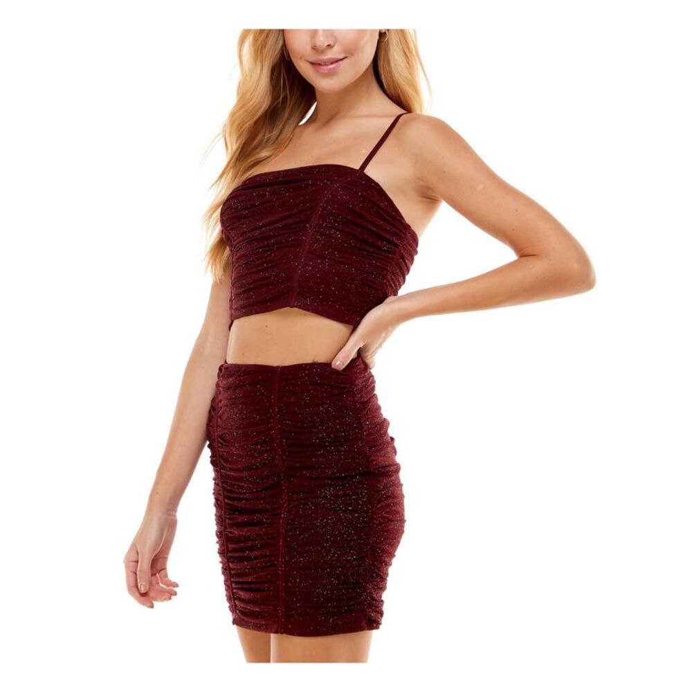 NWT CRYSTAL DOLLS Womens Maroon Pull-on Lined Mini Dress S